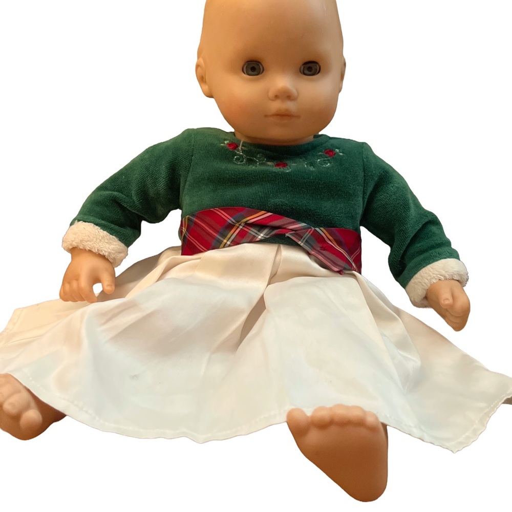American Girl Bitty Baby 15 in doll retired 2004 green velvet plaid dress